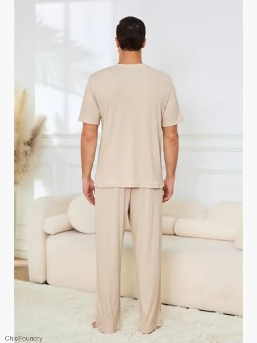 Matching Pajama Set Soft Short Sleeve Top and Pant Lounge Pjs Pockets